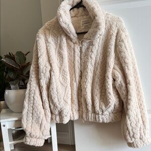 Ashley By 26 International Plush Cream Teddy Zip Jacket